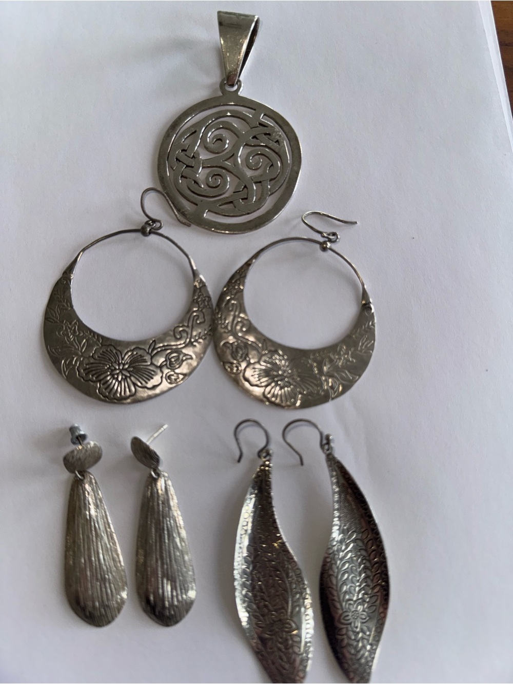 Silpada Silver Floral Hoop and Dangle Earring Set with Celtic Pendant